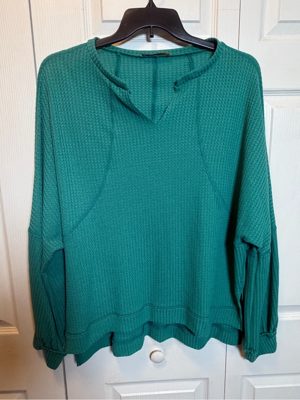 Women's Teal Waffle Knit Pullover Hoodie Sweatshirt